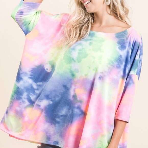 BiBi Tie Dye Print Low Gauge Knit Top - Picture 1 of 3